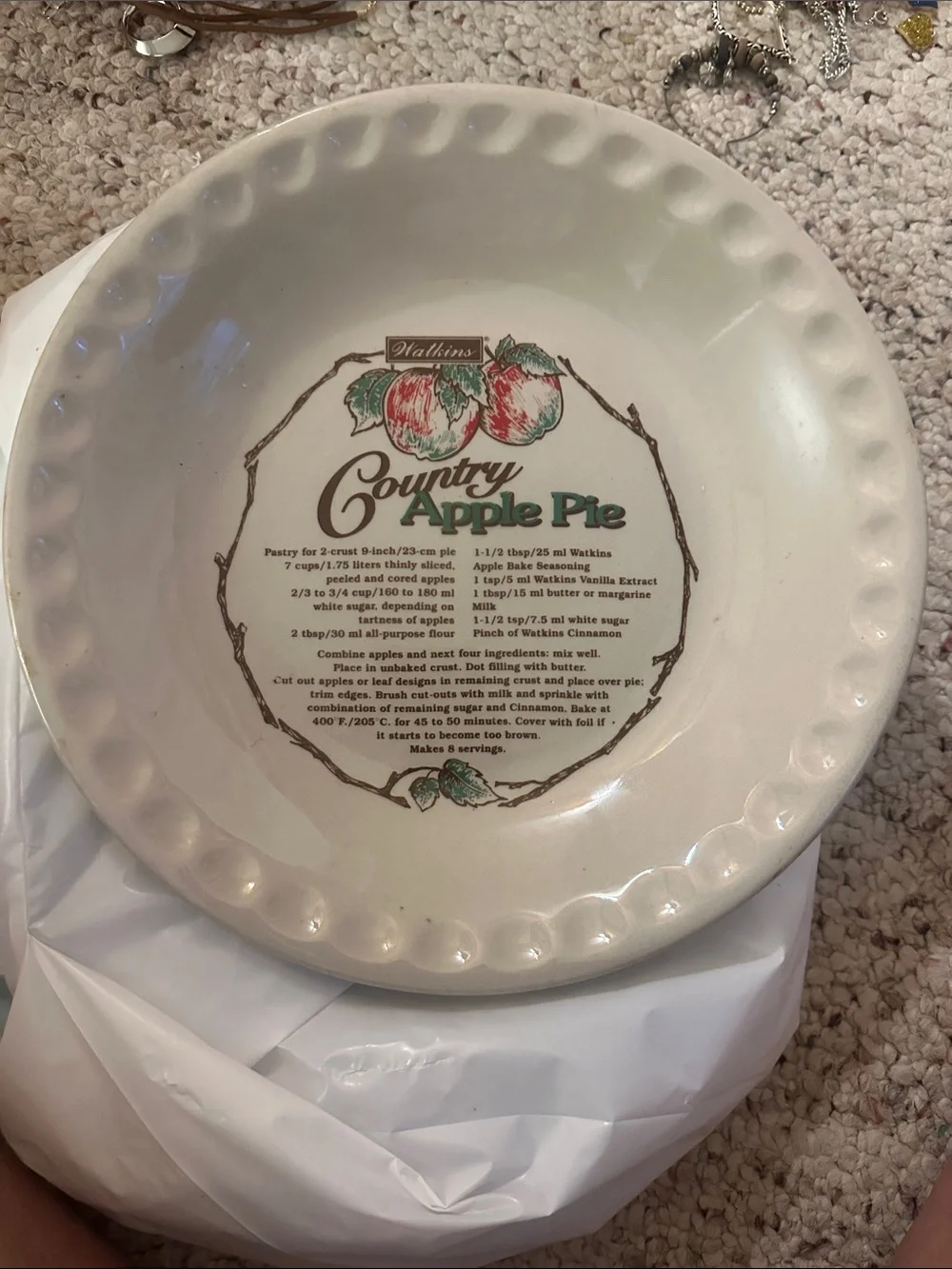 vintage 1996 Watkins Country Apple Pie ceramic baking dish